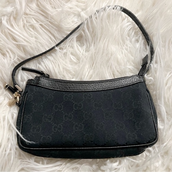 Gucci Handbags - Gucci Black GG Monogram Canvas Mini Jockey Pochette Bag